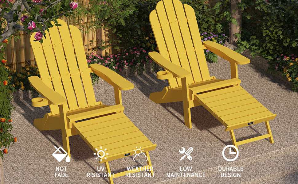 TALE Klappbarer Adirondack-Stuhl mit ausziehbarem Ottomanen und Becherhalter