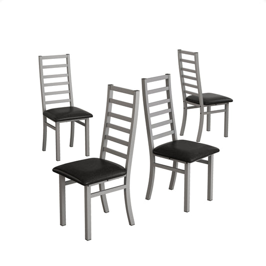 4er-Set Esszimmerstühle aus Metall – Stahlbeine, PU-Ledersitz, hohe Rückenlehne, armloses Design, für Küche & Wohnzimmer, Farbe Grau