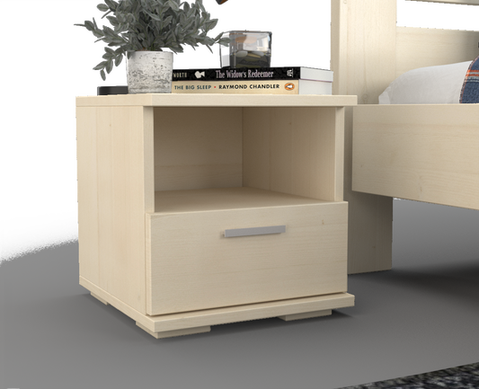 Nobis Kiefer Massivholz Nachttisch Nachtschrank | 1-Schublade und 1 Regal | 100% Bio Kiefer