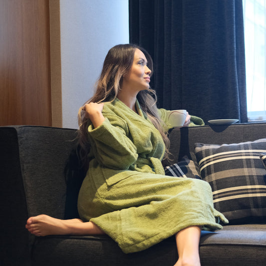 100% Bio-Baumwolle Unisex Bademantel - Olivgrün