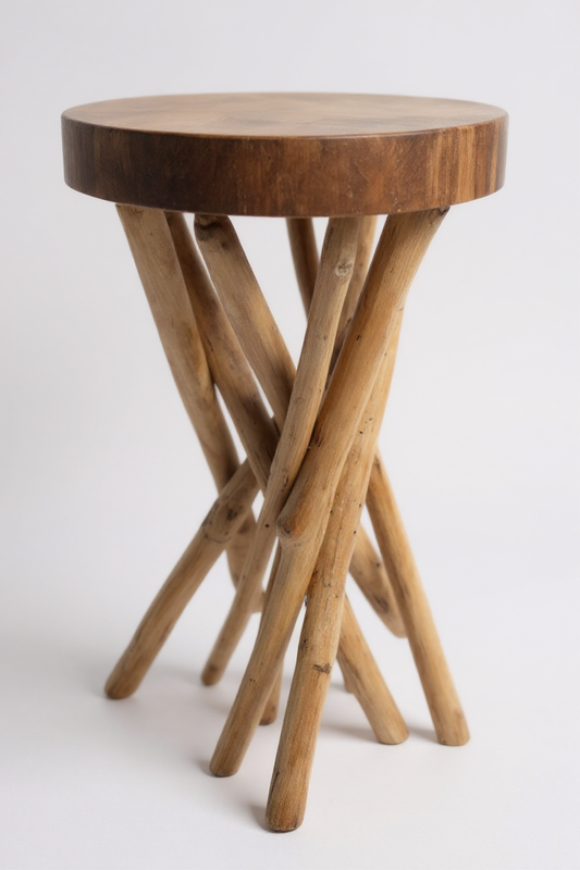 Holz Beistelltisch – Holzhocker Couchtisch – Handgefertigt – Verzweigt aus Suar- und Teakholz – 50x28x28 cm