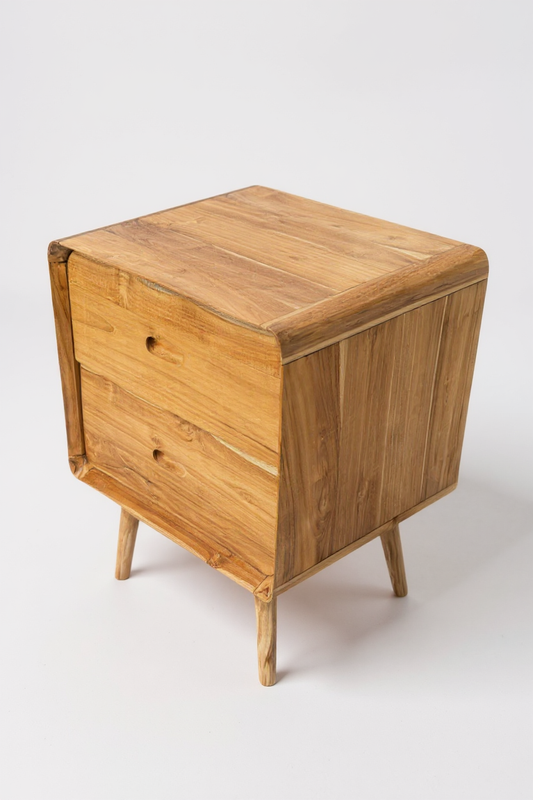 Holz Nachttisch – Beistelltisch Nachtschrank – Mit Zwei Schubladen – Aus Teak Massivholz – 50x40x60 cm