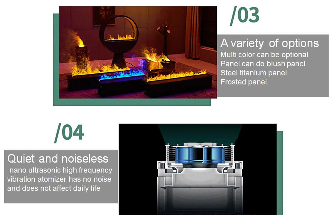 3D Wasserdampf Kamin, 5 Jahre Garantie, LED, Smart, Elektrisch