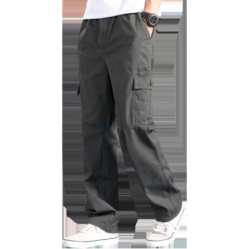 Neue Cargo-Hose Herren Loose Straight Solid Grey Oversize Kleidung Arbeit Black Jogger