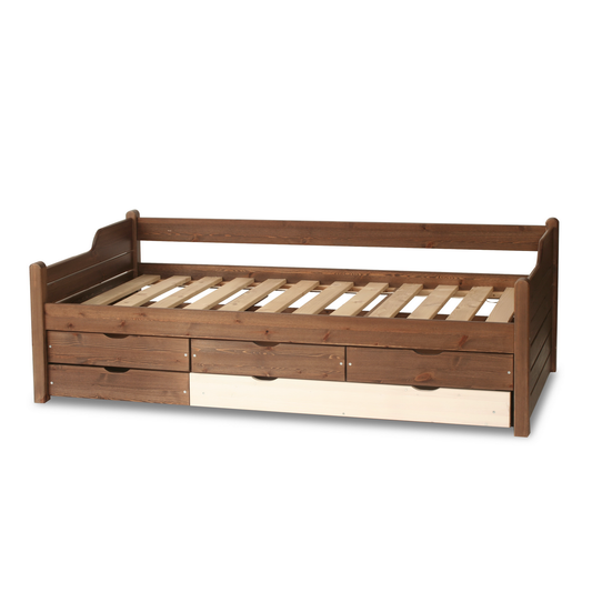 Jugendbett Gästebett Einzelbett 80x200cm - 90x200cm | 5-Schubladen | 100% Bio-Kiefer Massivholz