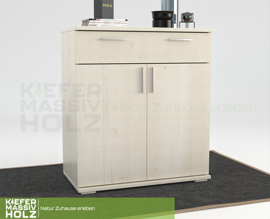 Nobis Kommode Sideboard | 1-Schublade | 2-Türig | 90cm hoch | 100% Bio Kiefer Massivholz