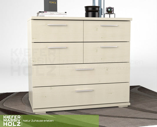 Nobis Kommode Sideboard | Anrichte | 4 kleine und 2 große Schubladen | 100% Bio Kiefer Massivholz