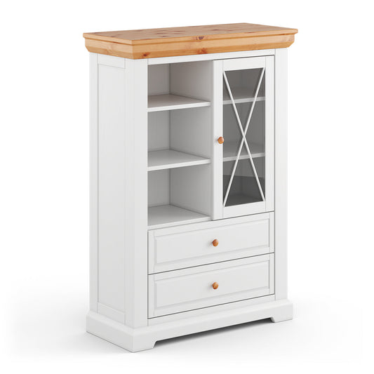 Milano Elite Massivholz Kiefer Vitrine 1.3 | Farbe Weiß/Kiefer
