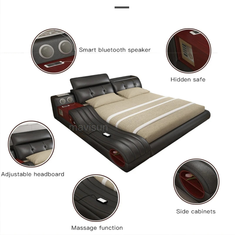 Modernes Luxus-Multifunktionsbett mit echtem Leder