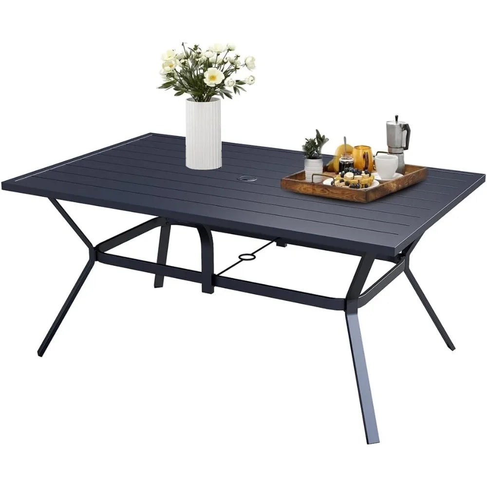 Patio Esstisch für 6 Personen, mit Schirmloch, Schwarz