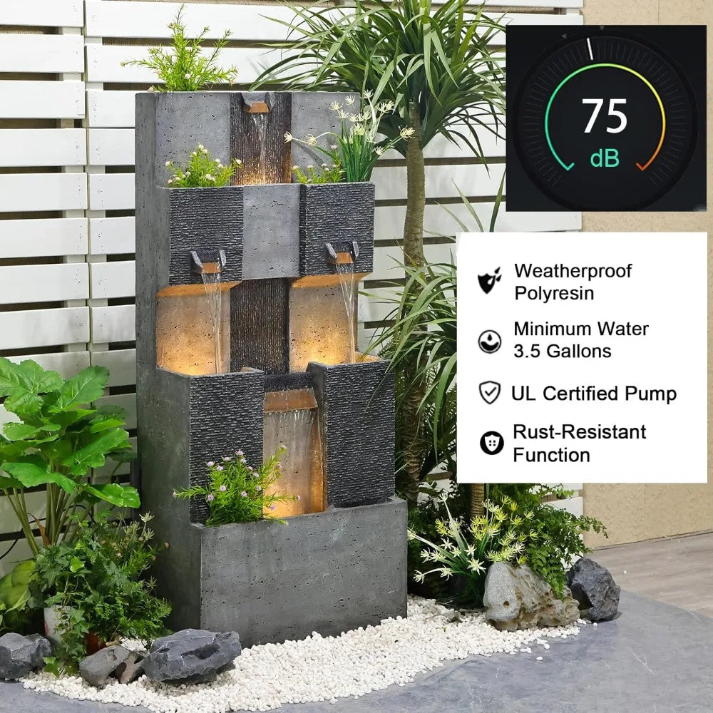 Moderne 3-stöckige Gartenfontäne mit Lichtern