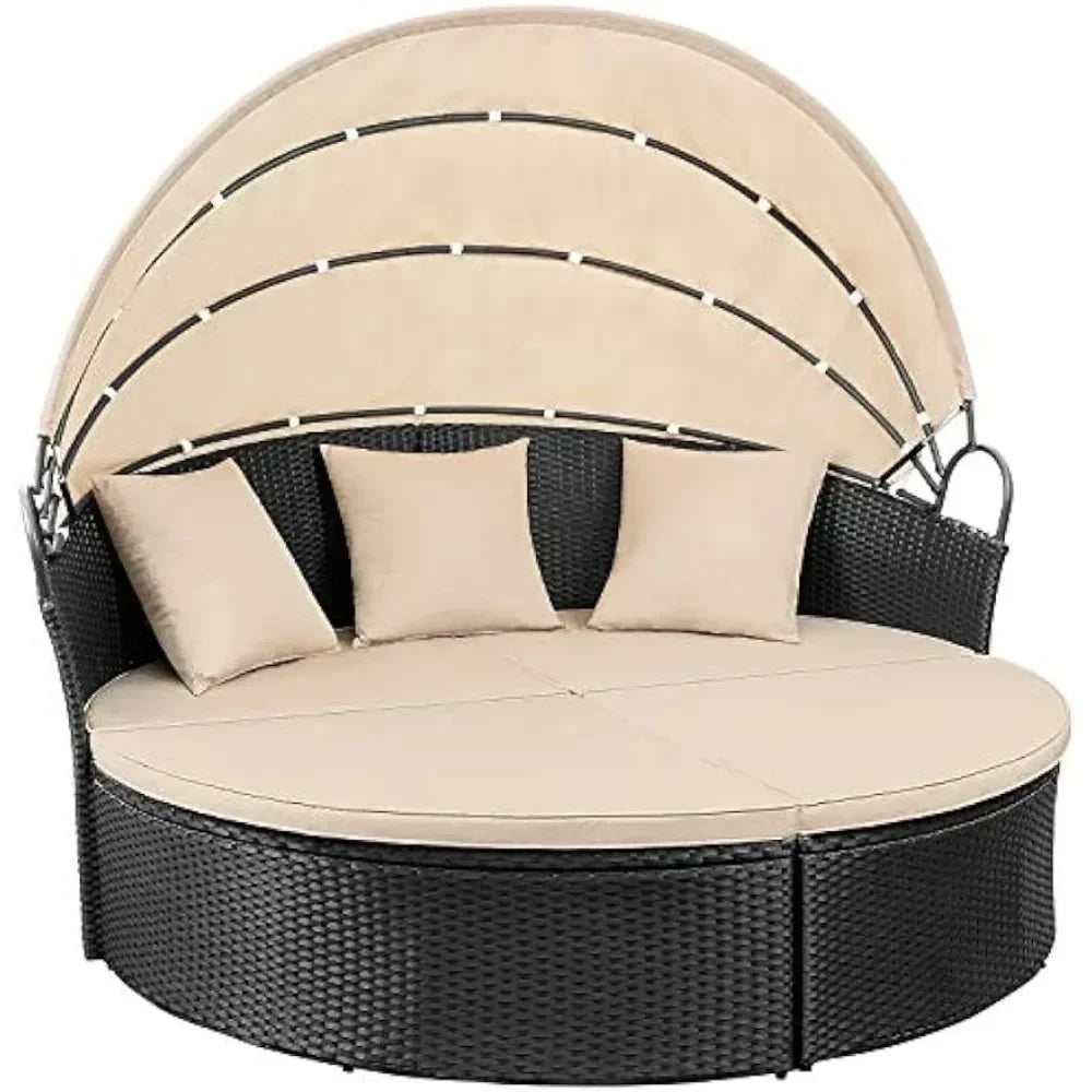 Outdoor Round Garden Sofas mit Baldachin aus Rattan für Terrasse Rasen Garten