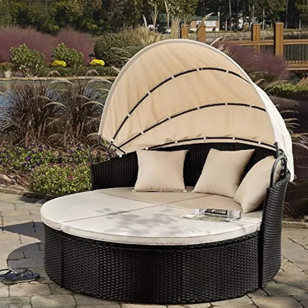 Outdoor Round Garden Sofas mit Baldachin aus Rattan für Terrasse Rasen Garten