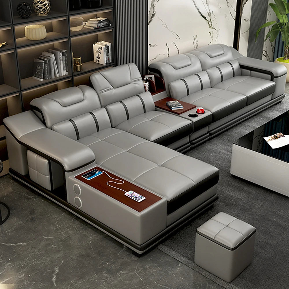 Großes Schlafsofa aus echtem Leder - Modernes Sofaset fürs Wohnzimmer