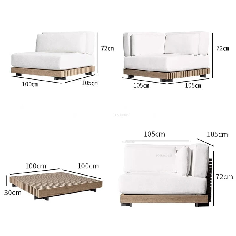 Nordisches Massivholz Villa Set Patio Sofa Luxuriöse Gartenmöbel - Wetterschutz und Sonnenschutz