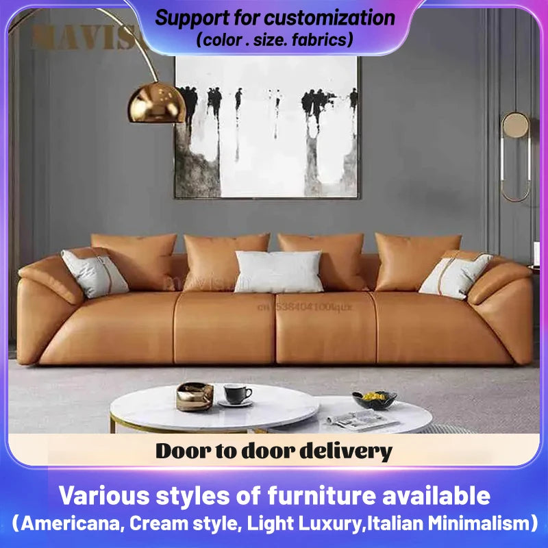 Heißer Verkauf Licht Luxus Ledersofa Erste Schicht Kuhhaut Nordic Kleines Apartment Wohnzimmer Dreisitzer Chaiselongue Ecksofa