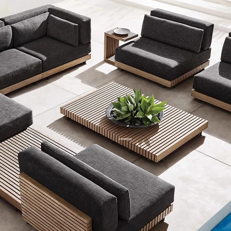 Nordisches Massivholz Villa Set Patio Sofa Luxuriöse Gartenmöbel - Wetterschutz und Sonnenschutz