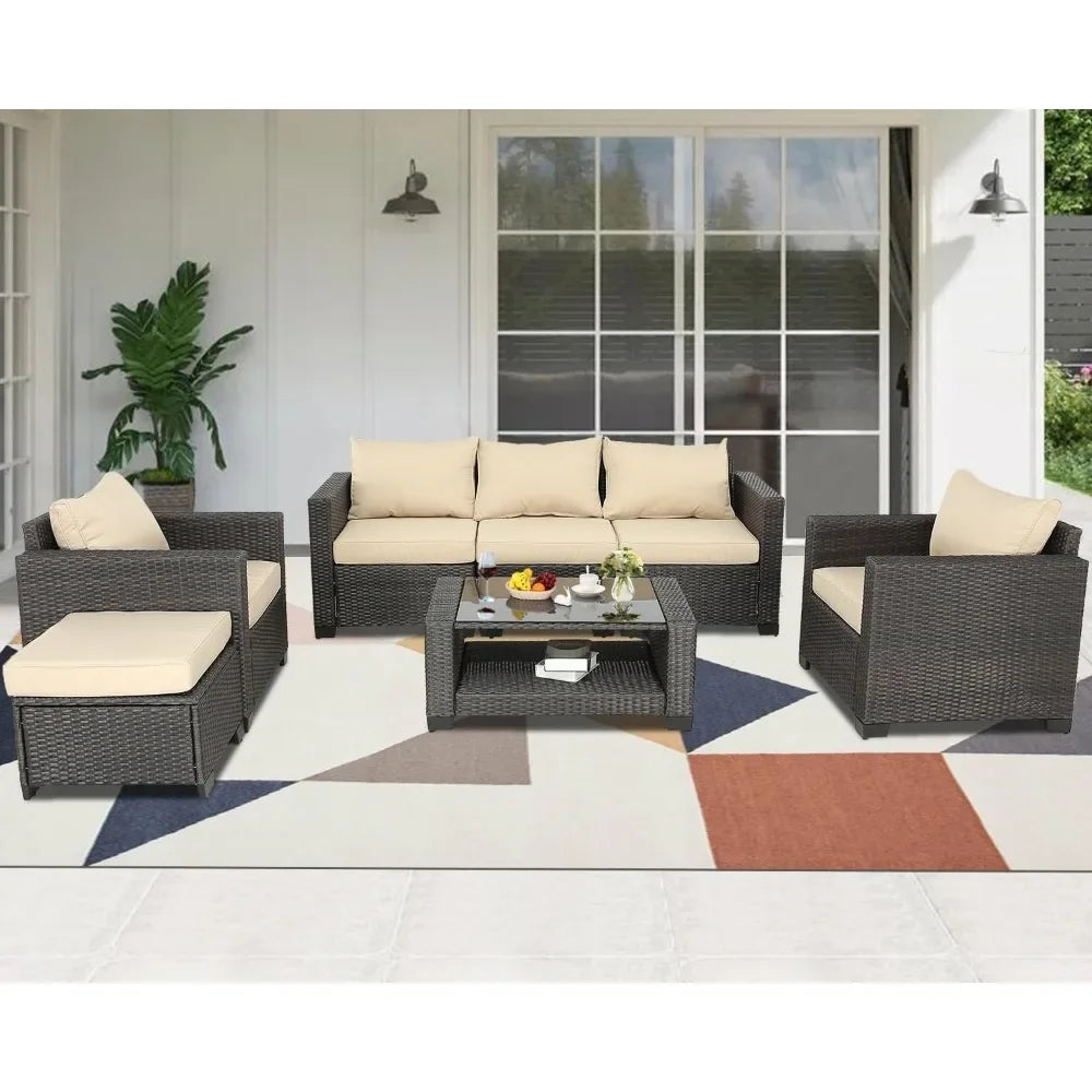 7-teiliges Gartenmöbel-Set aus Rattan für den Außenbereich