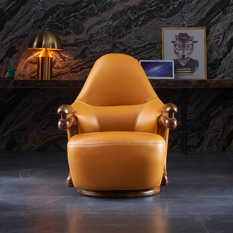 Einzelner Sofastuhl Wohnzimmer Schwarz Gold Holz Freizeit Leicht Luxuriöses Leder Massiv Holz Nordic Einfache High-End-Möbel
