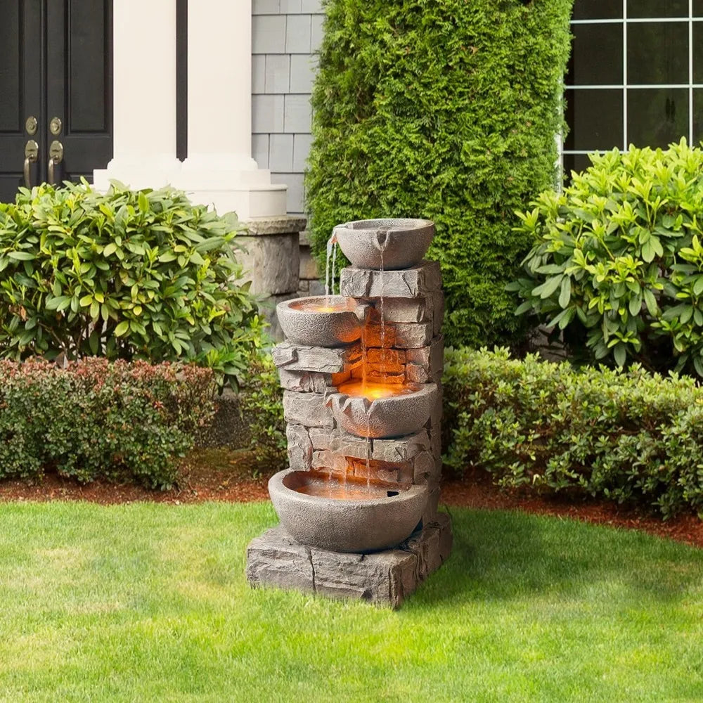 LED Garten Wasserbrunnen mit Licht, Schist Rock Design
