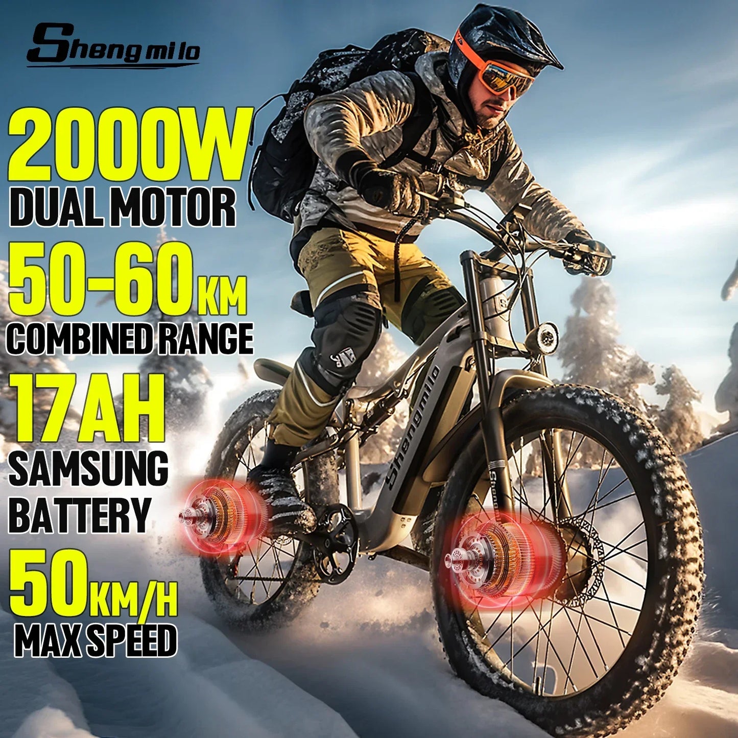 Ebike 2000W Dual Motor 48V17.5AH Fat Tire Electric Bike