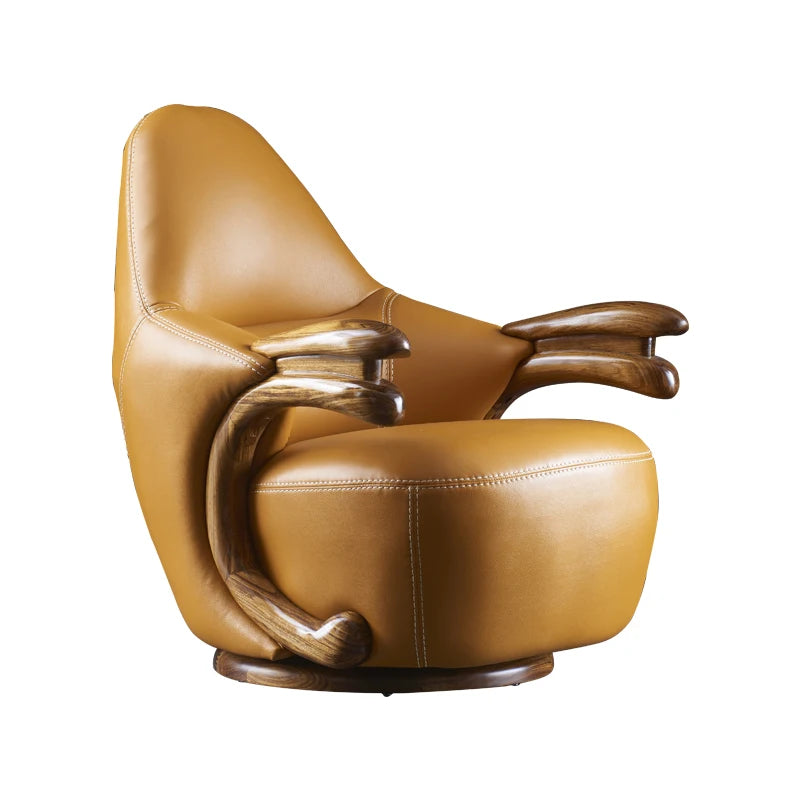 Einzelner Sofastuhl Wohnzimmer Schwarz Gold Holz Freizeit Leicht Luxuriöses Leder Massiv Holz Nordic Einfache High-End-Möbel