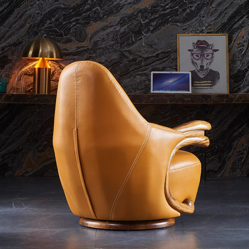 Einzelner Sofastuhl Wohnzimmer Schwarz Gold Holz Freizeit Leicht Luxuriöses Leder Massiv Holz Nordic Einfache High-End-Möbel