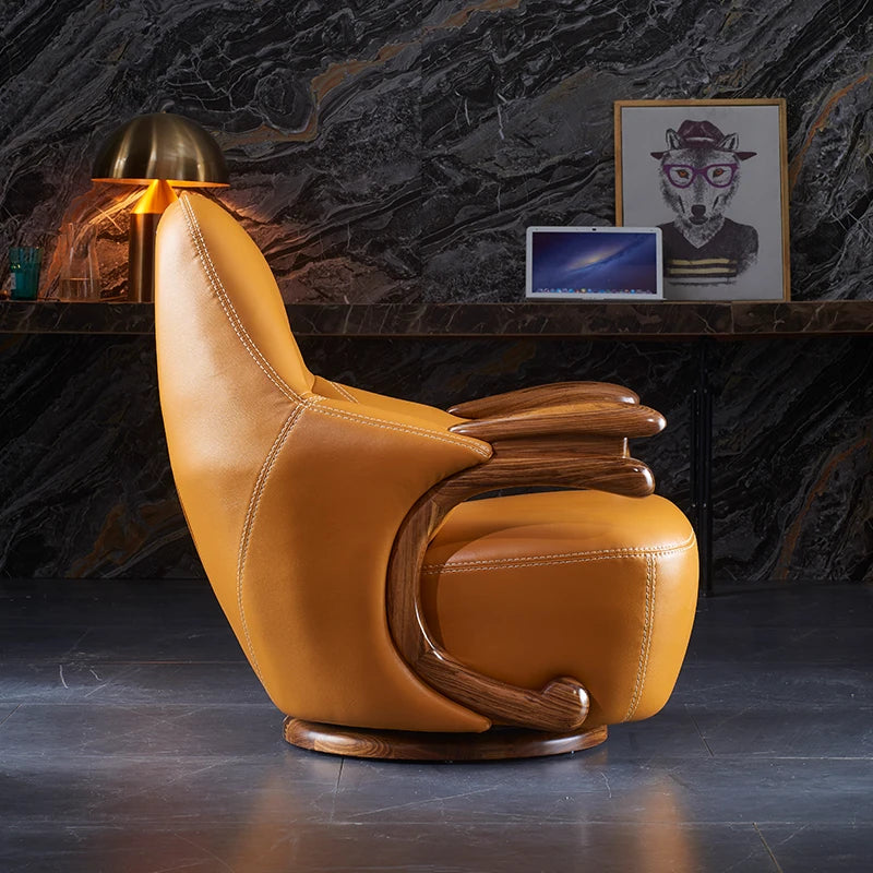 Einzelner Sofastuhl Wohnzimmer Schwarz Gold Holz Freizeit Leicht Luxuriöses Leder Massiv Holz Nordic Einfache High-End-Möbel