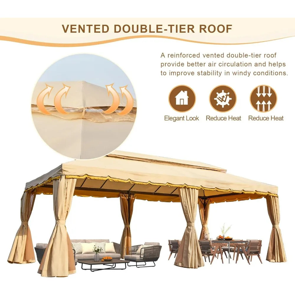 Doppel Dach Patio Gartenzelt, 10x20 Stahlgestell mit Netz und Vorhängen