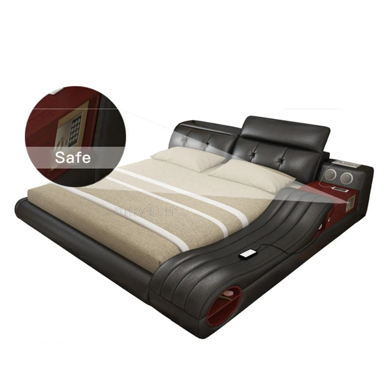 Modernes Luxus-Multifunktionsbett mit echtem Leder