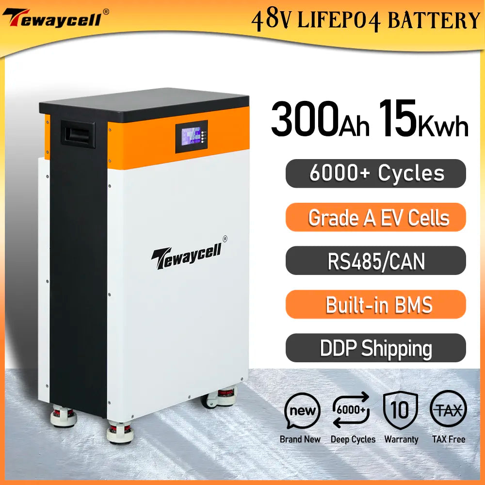 Tewaycell 48V 51.2V 300Ah 15KWh Lifepo4 Batterie Powerwall 310Ah ESS Solar Energy Storage EU