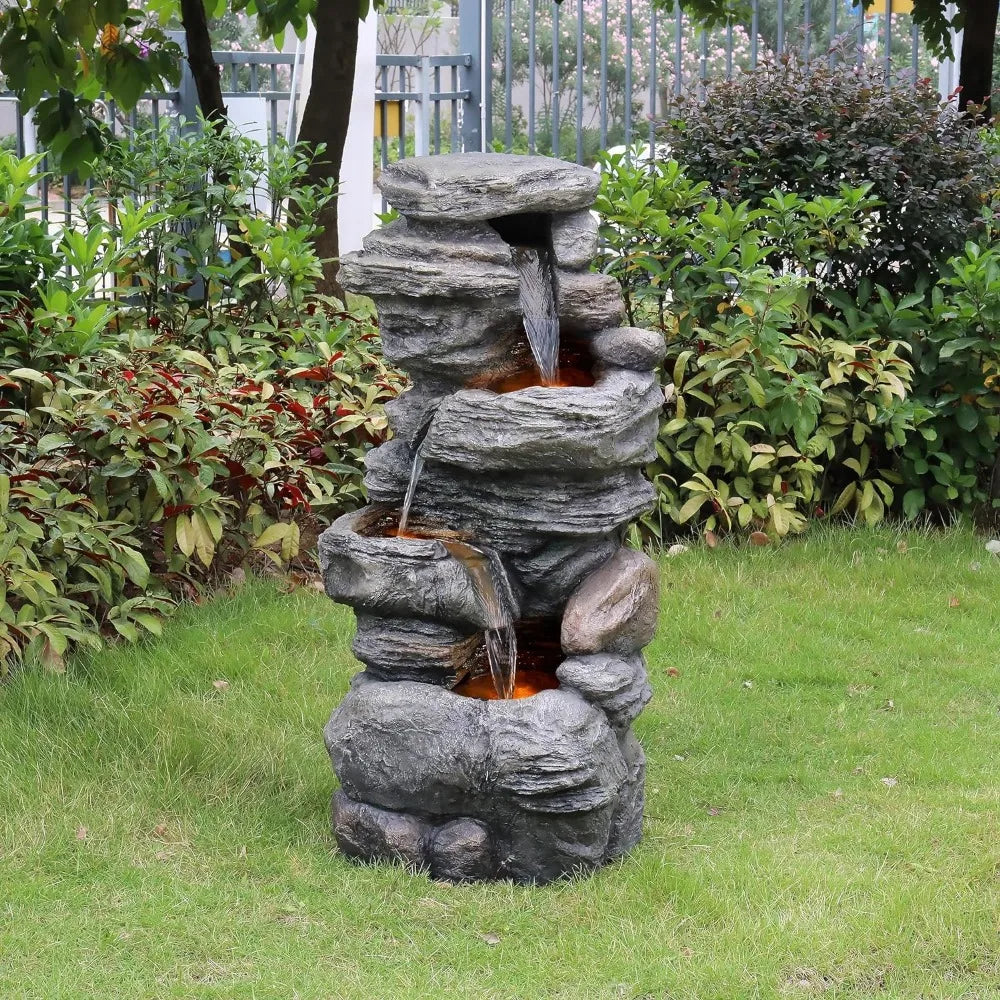 LED Garten Wasserbrunnen mit Licht, Schist Rock Design