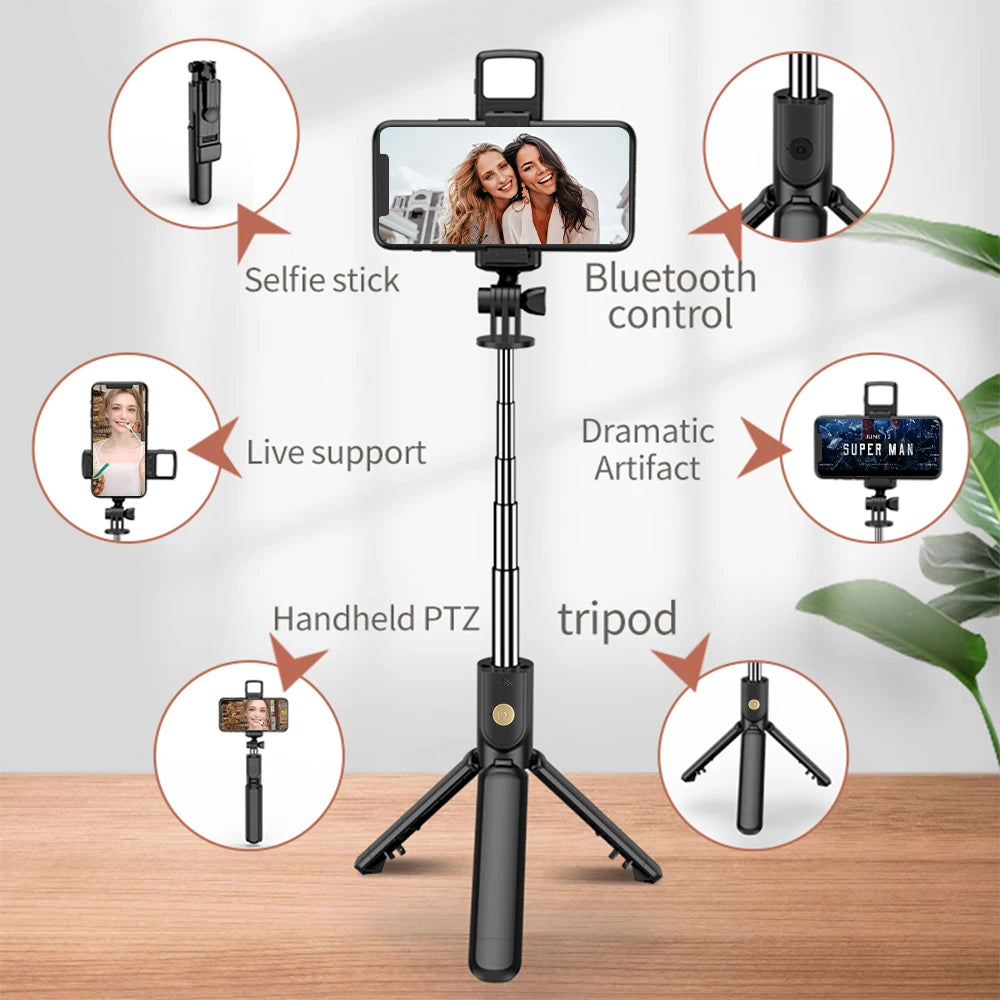 Bluetooth Selfie Stick Stativ mit Licht und Fernauslöser