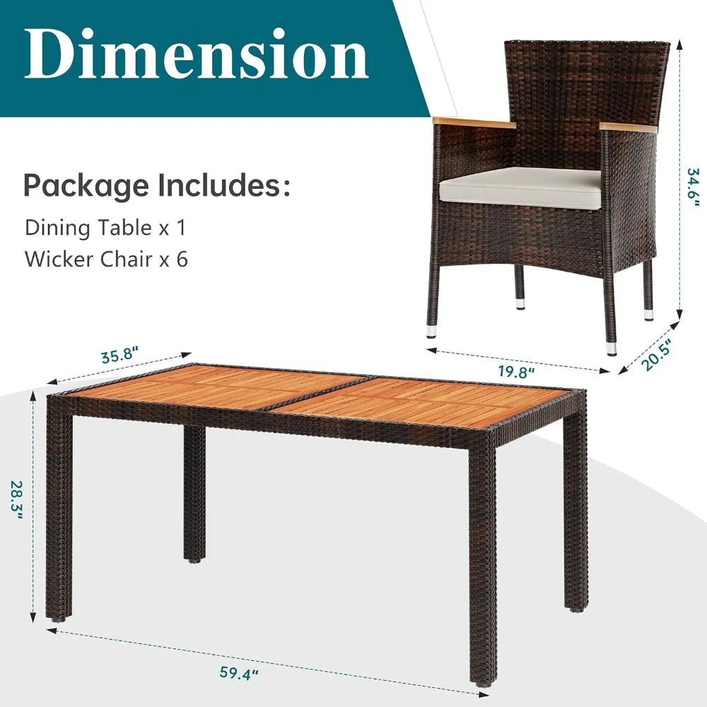 7-teiliges Gartenmöbel-Set aus Rattan, Modernes Design, Outdoor Tisch und Stühle