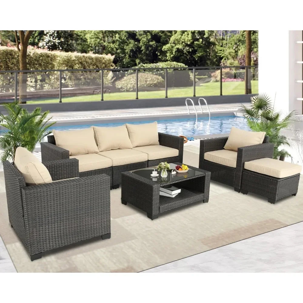 7-teiliges Gartenmöbel-Set aus Rattan für den Außenbereich