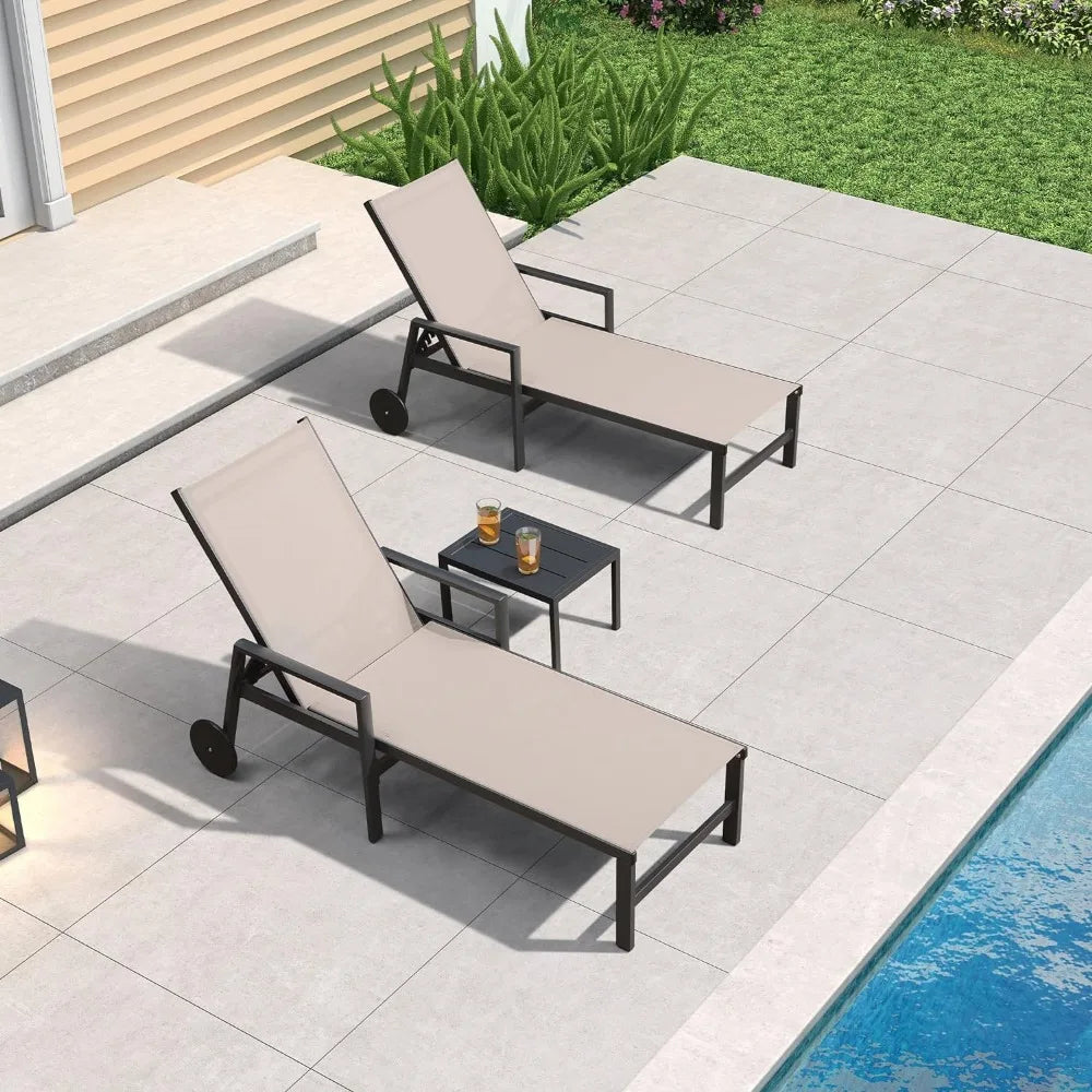 Gartenliege Set, 2-teilig Aluminium Sonnenliege mit Rädern und Armlehnen