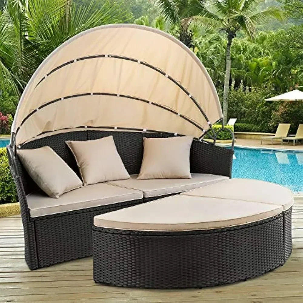 Outdoor Round Garden Sofas mit Baldachin aus Rattan für Terrasse Rasen Garten