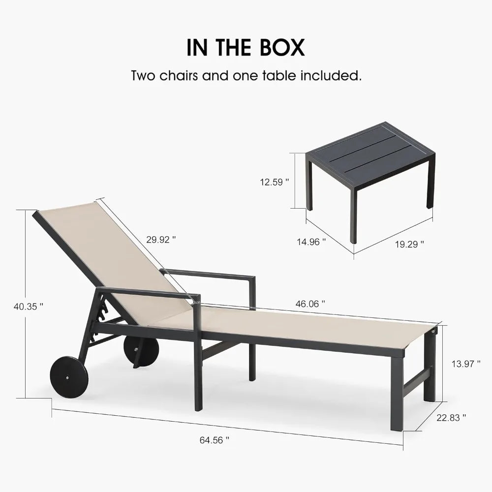Gartenliege Set, 2-teilig Aluminium Sonnenliege mit Rädern und Armlehnen