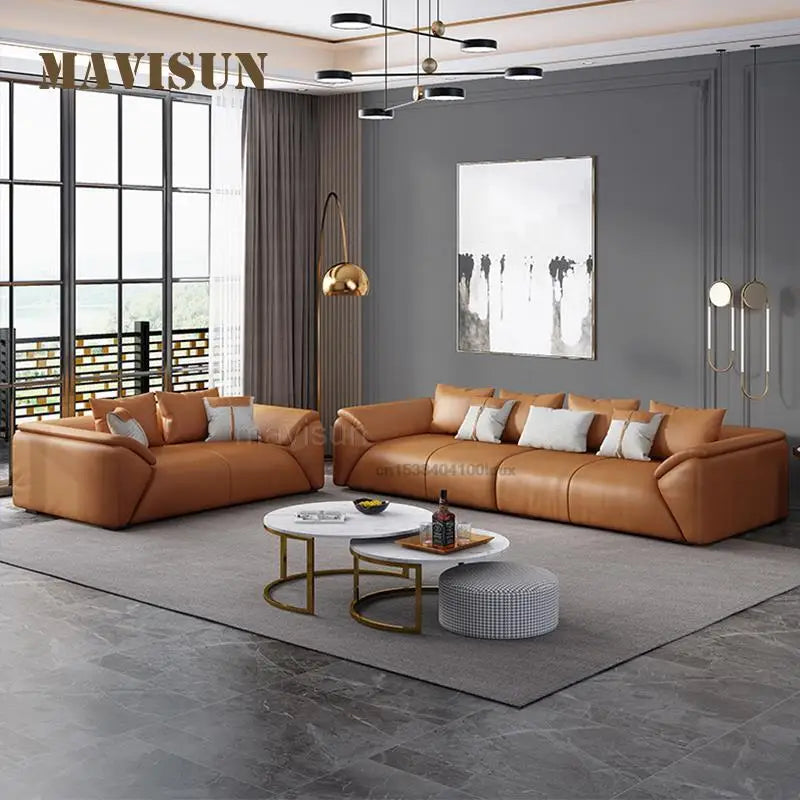 Heißer Verkauf Licht Luxus Ledersofa Erste Schicht Kuhhaut Nordic Kleines Apartment Wohnzimmer Dreisitzer Chaiselongue Ecksofa