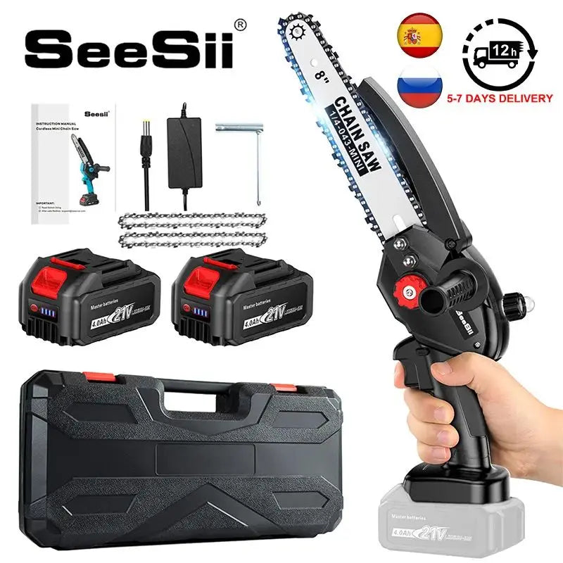 SEESII 8 Zoll Brushless Kettensäge Mit Akku 1500W Tragbare Akku-Kettensäge Garten Ast Baum Beschneiden Elektrowerkzeuge