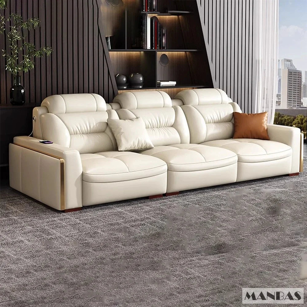 Premiumes Italienisches Echtes Leder Wohnlandschaft Couch Sofas mit USB und Bluetooth Lautsprecher - MANBAS Wohnzimmermöbel
