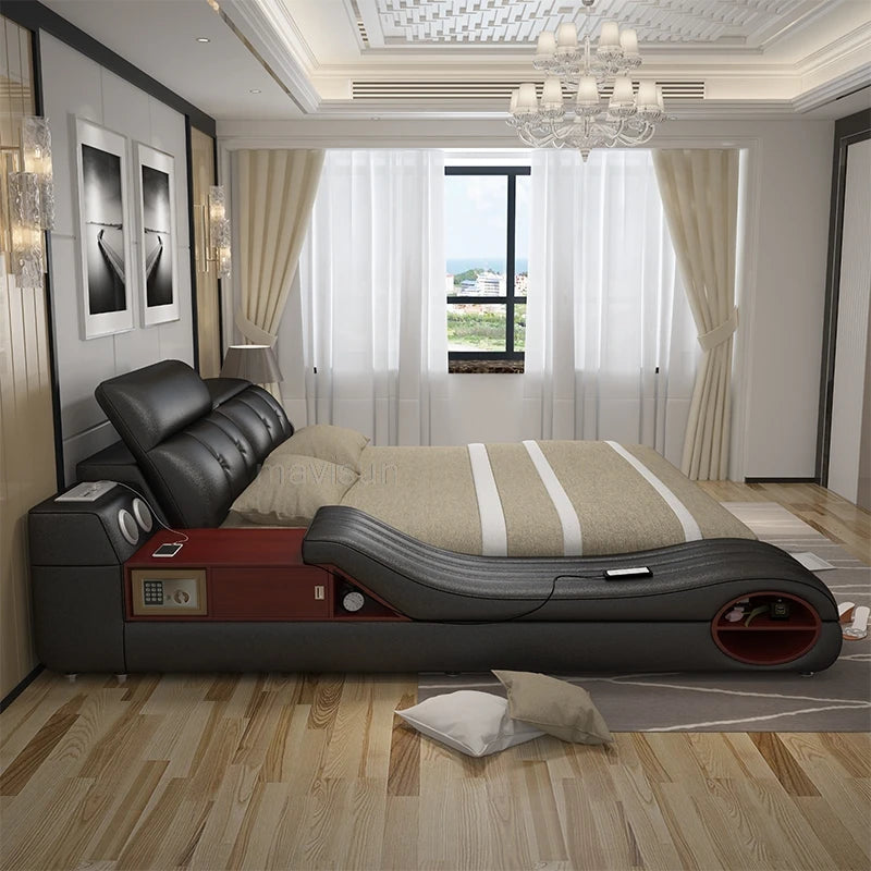 Modernes Luxus-Multifunktionsbett mit echtem Leder