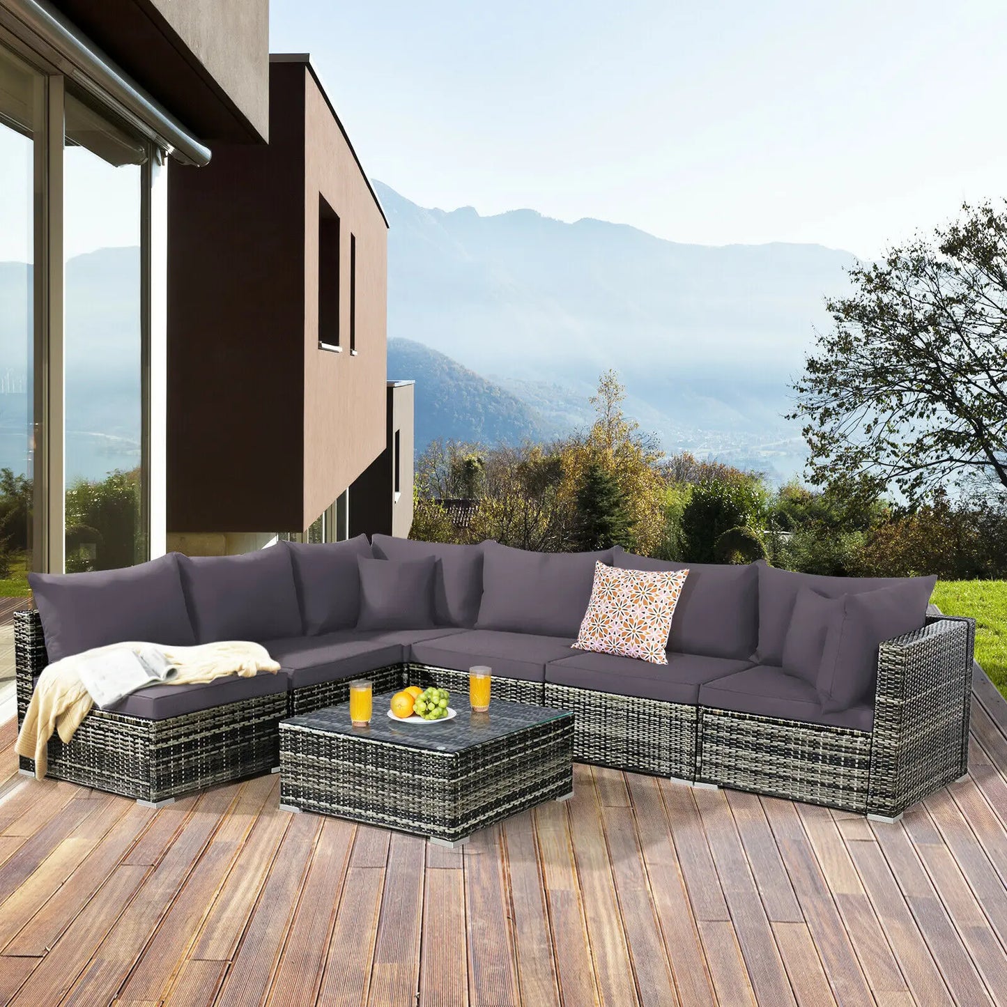 Patiojoy 7-teiliges Patio Rattan Möbelset