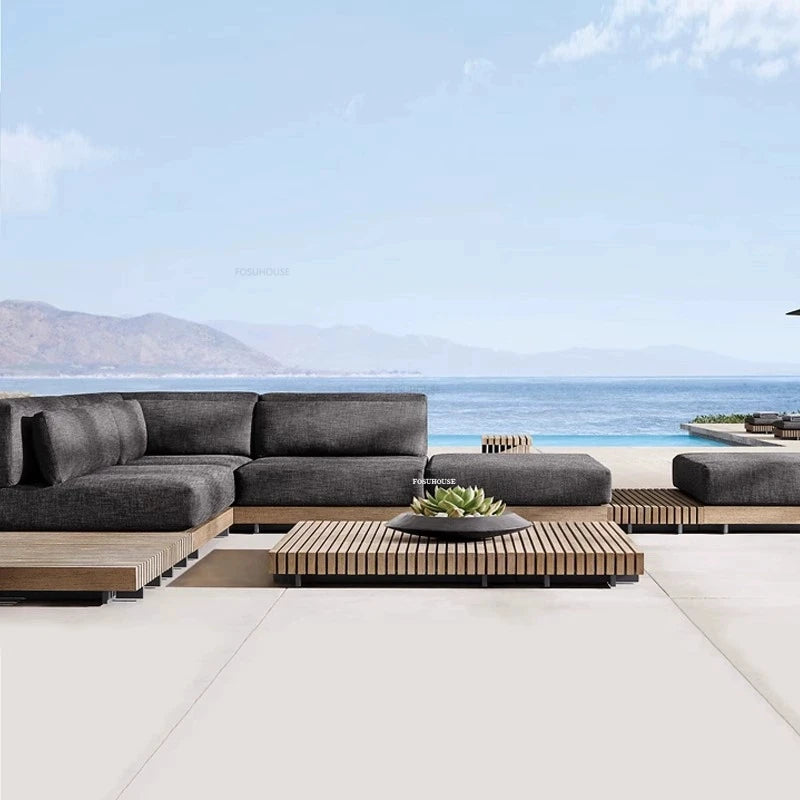 Nordisches Massivholz Villa Set Patio Sofa Luxuriöse Gartenmöbel - Wetterschutz und Sonnenschutz
