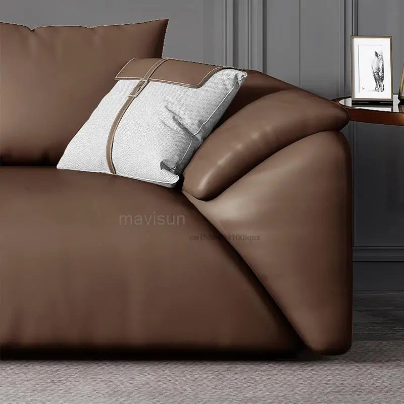 Heißer Verkauf Licht Luxus Ledersofa Erste Schicht Kuhhaut Nordic Kleines Apartment Wohnzimmer Dreisitzer Chaiselongue Ecksofa