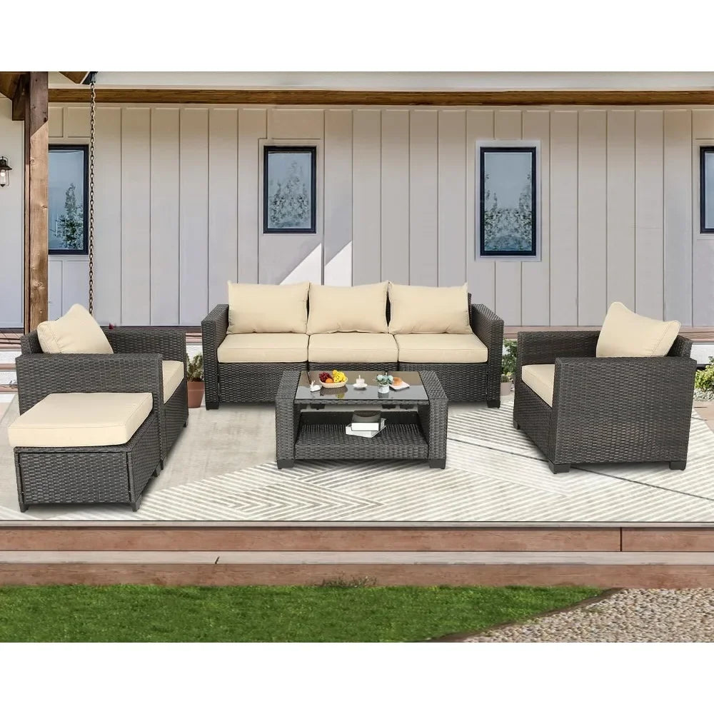 7-teiliges Gartenmöbel-Set aus Rattan für den Außenbereich