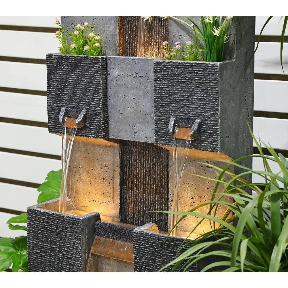 Moderne 3-stöckige Gartenfontäne mit Lichtern