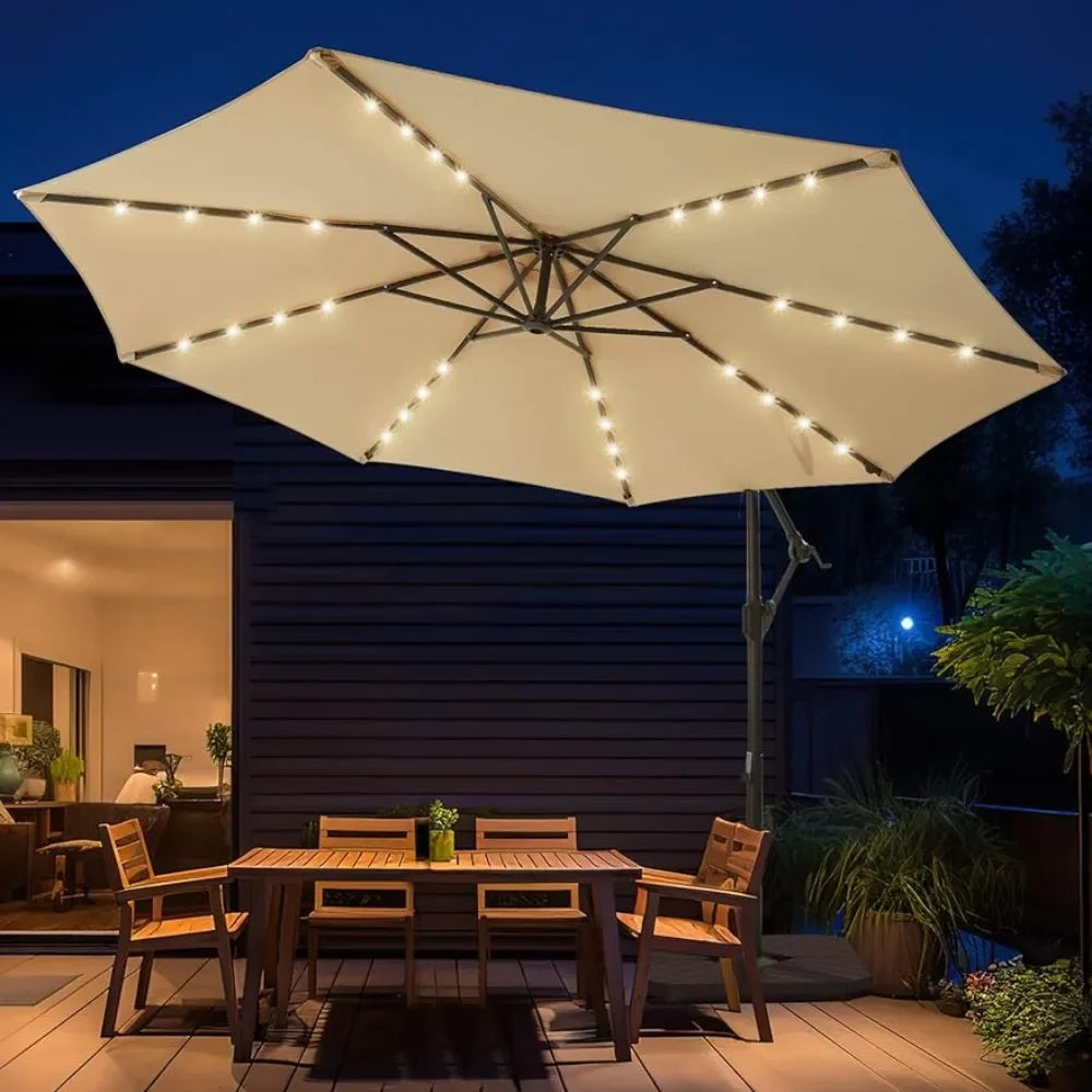 10ft Solar LED Offset Hanging Market Patio Umbrella