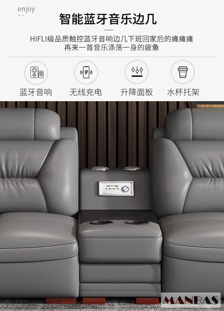 Premiumes Italienisches Echtes Leder Wohnlandschaft Couch Sofas mit USB und Bluetooth Lautsprecher - MANBAS Wohnzimmermöbel