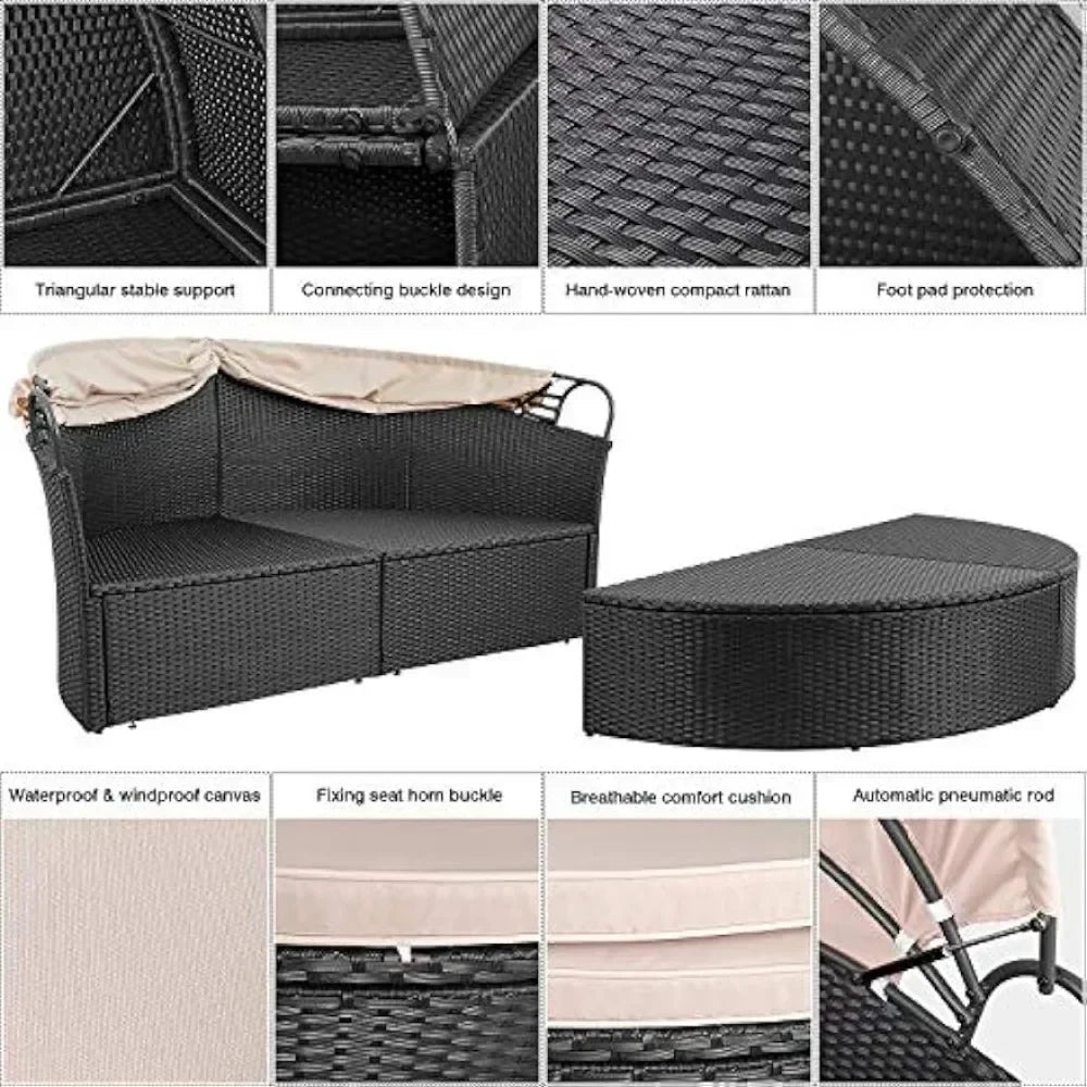 Outdoor Round Garden Sofas mit Baldachin aus Rattan für Terrasse Rasen Garten
